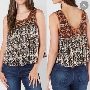 New! Free People Lucky Coin Linen Blend Tank‎ brown floral XS Urban Outfitters